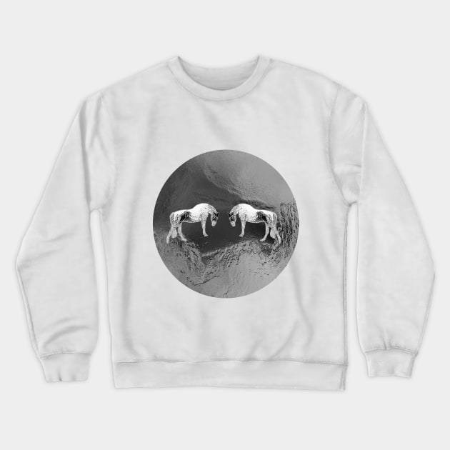 Silver horses on chrome background Crewneck Sweatshirt by MarionsArt